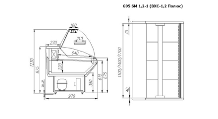 Сечение охлаждаемой витрины G85 SM 1,2-1 (ВХС-1,2 Полюс ЭКО)